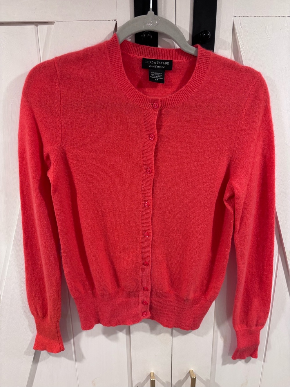 Lord & Taylor Coral-Red Cashmere Blend Button Cardigan